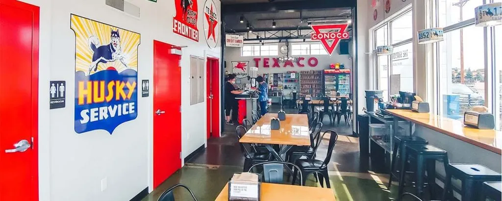 a restaurant in an old gas station